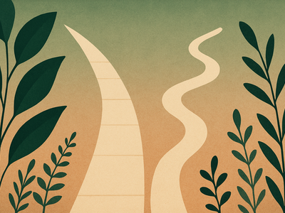 Abstract illustration depicting diverging decision paths in soft botanical tones