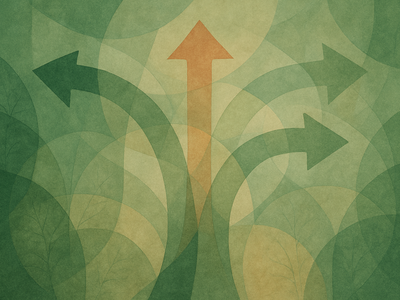 Abstract branching paths representing the complexity of AI-assisted decision-making