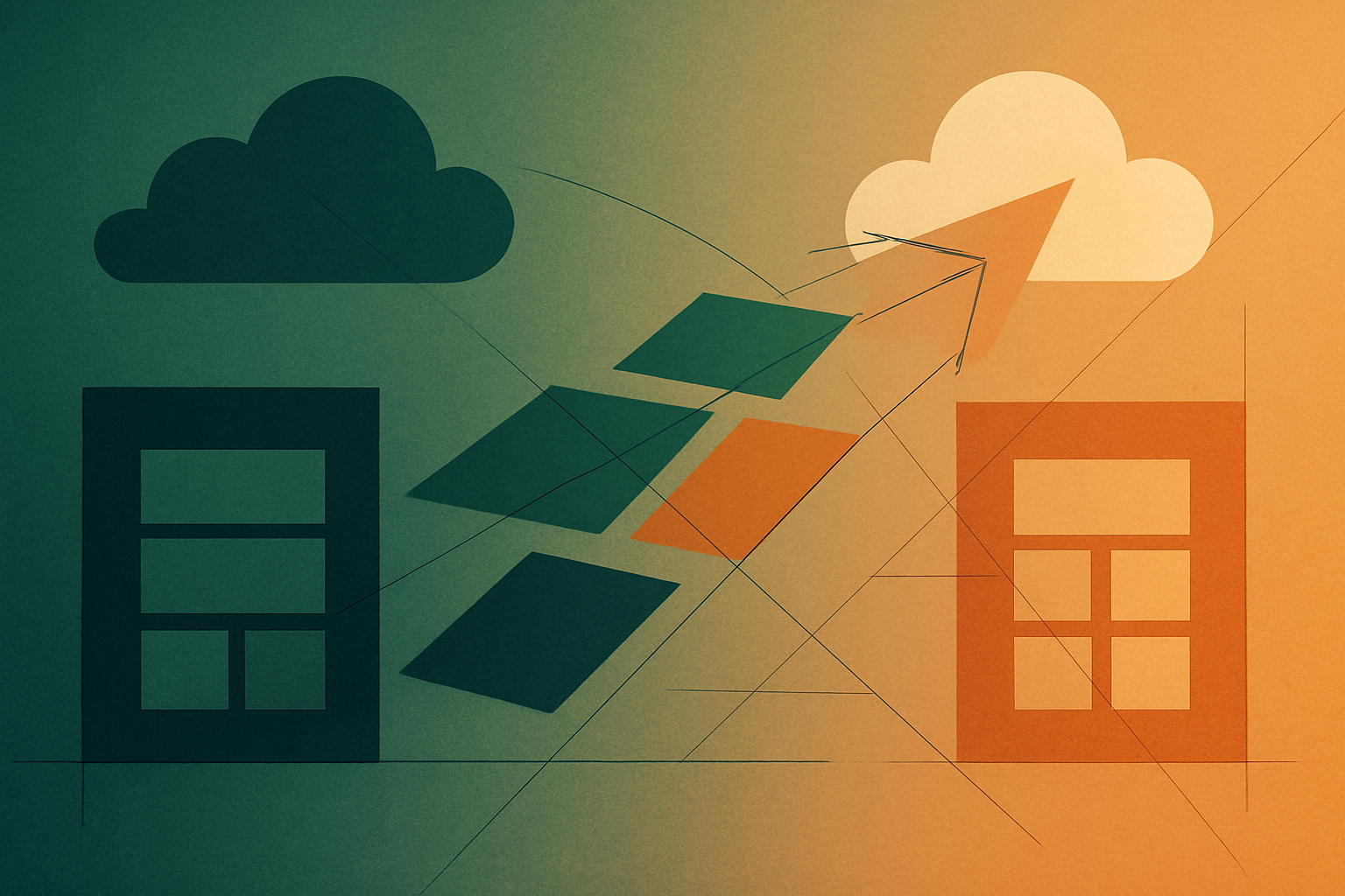 Abstract illustration of cloud infrastructure transition and strategic migration