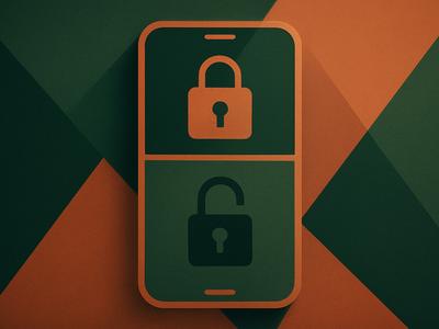 Abstract illustration of a smartphone divided into locked and accessible sections
