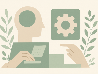Abstract illustration of overlapping shapes representing human and AI collaboration