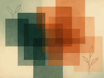 Abstract illustration representing competing AI systems through layered geometric shapes