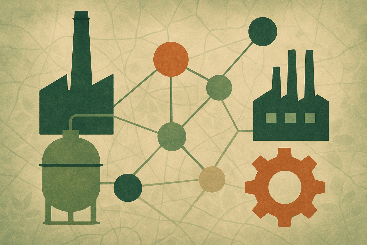 Abstract illustration depicting industrial infrastructure network mapping