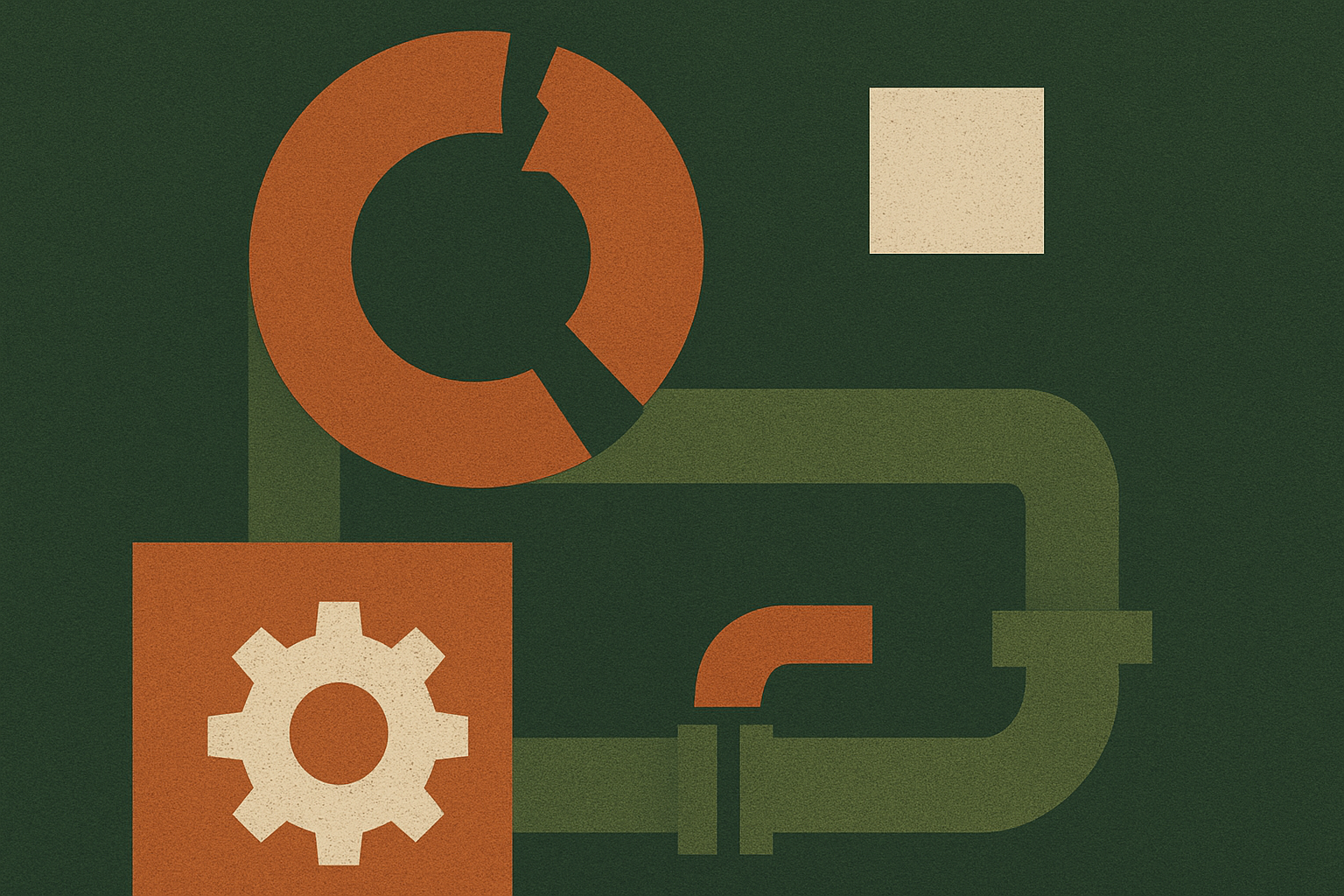 Abstract illustration of industrial disruption using geometric shapes in green and earth tones