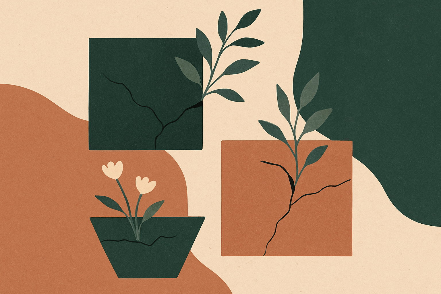 Abstract illustration of fragmented containers with organic elements suggesting security boundary escape