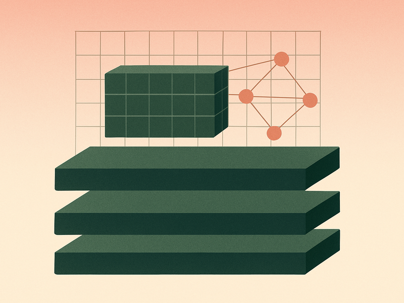 Abstract illustration of layered software foundation representing Debian operating system stability