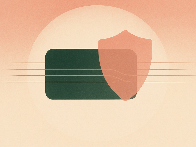 Abstract illustration of layered geometric shapes in moss green and rose suggesting power backup and surge protection