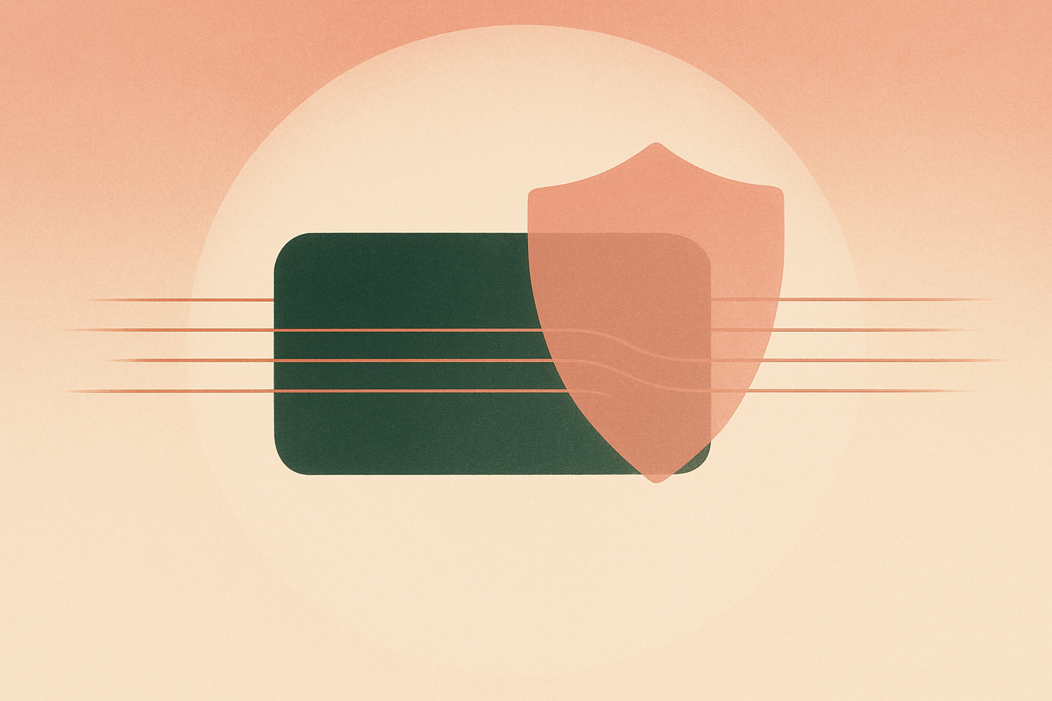 Abstract illustration of layered geometric shapes in moss green and rose suggesting power backup and surge protection