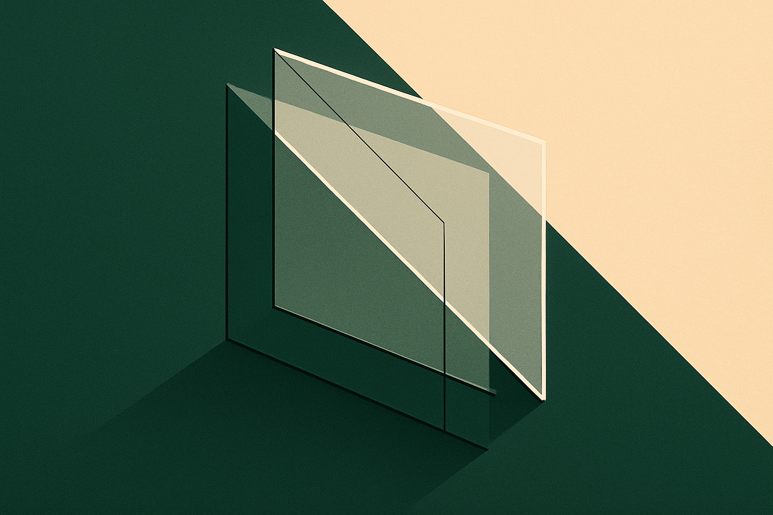 Abstract illustration of platform openness using layered geometric shapes in green and neutral tones