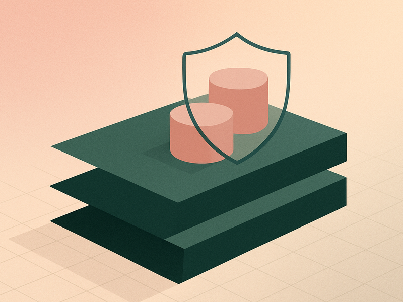 Abstract illustration of layered planes and container shapes representing Fedora CoreOS immutable architecture