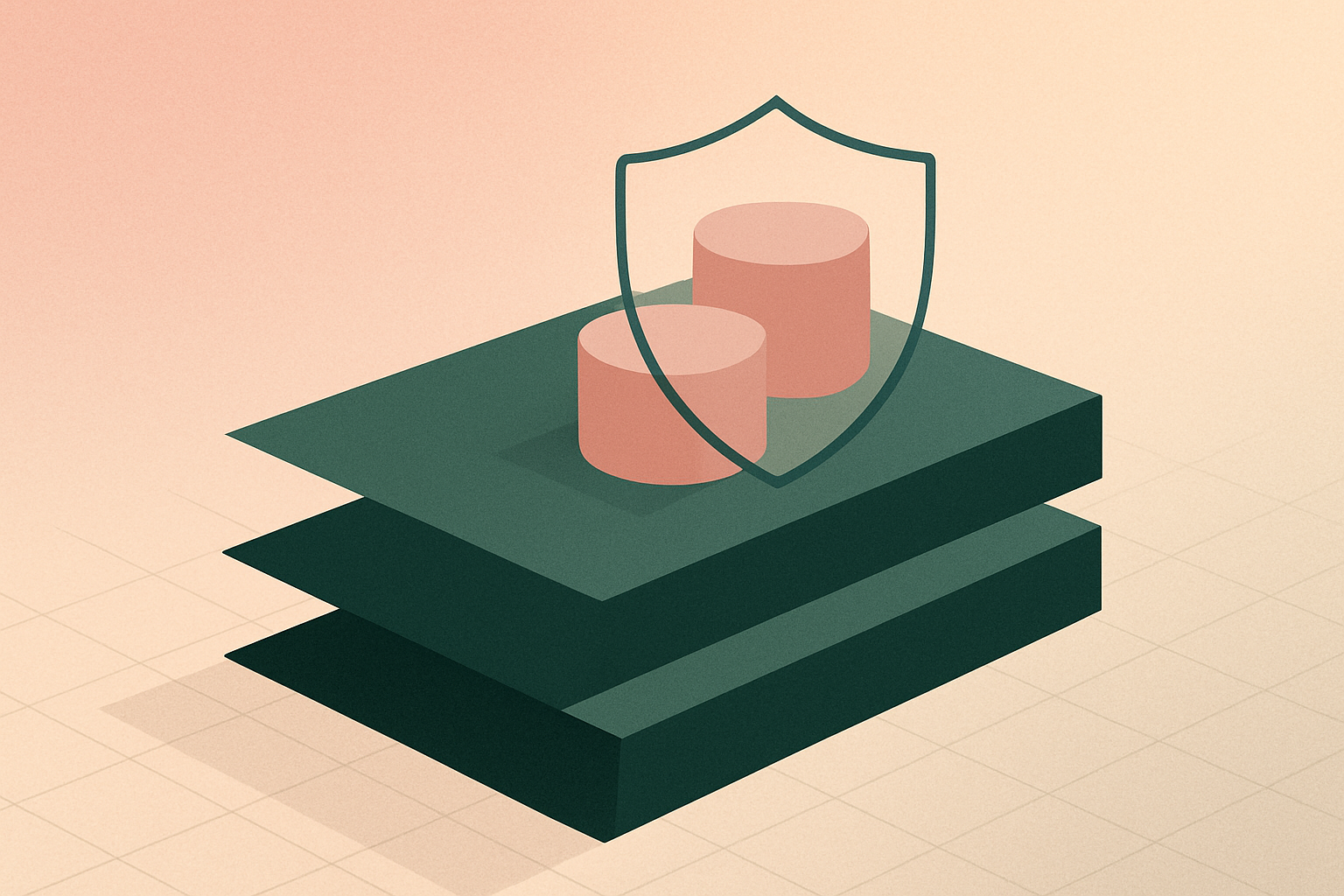 Abstract illustration of layered planes and container shapes representing Fedora CoreOS immutable architecture