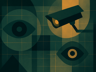 Abstract geometric shapes representing surveillance camera networks