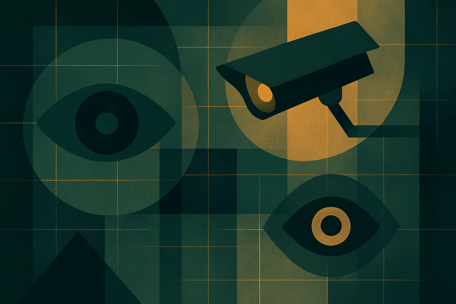 Abstract geometric shapes representing surveillance camera networks