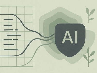 Abstract visualization of AI security scanning with geometric patterns in green and charcoal tones