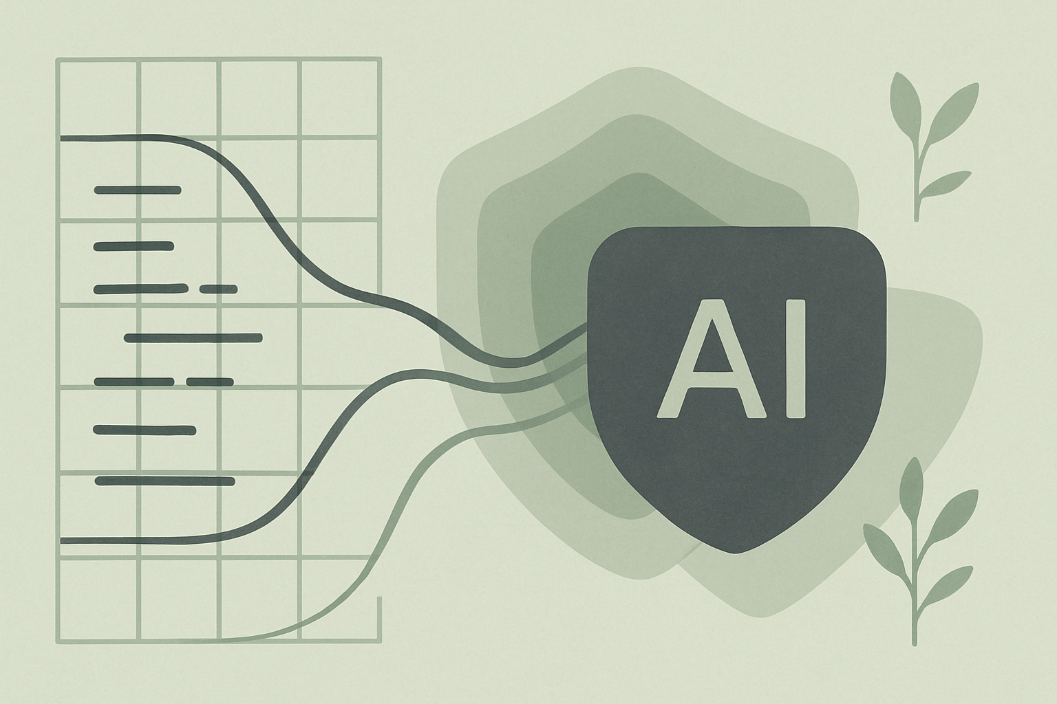 Abstract visualization of AI security scanning with geometric patterns in green and charcoal tones