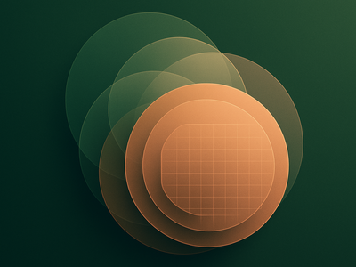 Abstract illustration representing semiconductor fabrication with layered geometric shapes