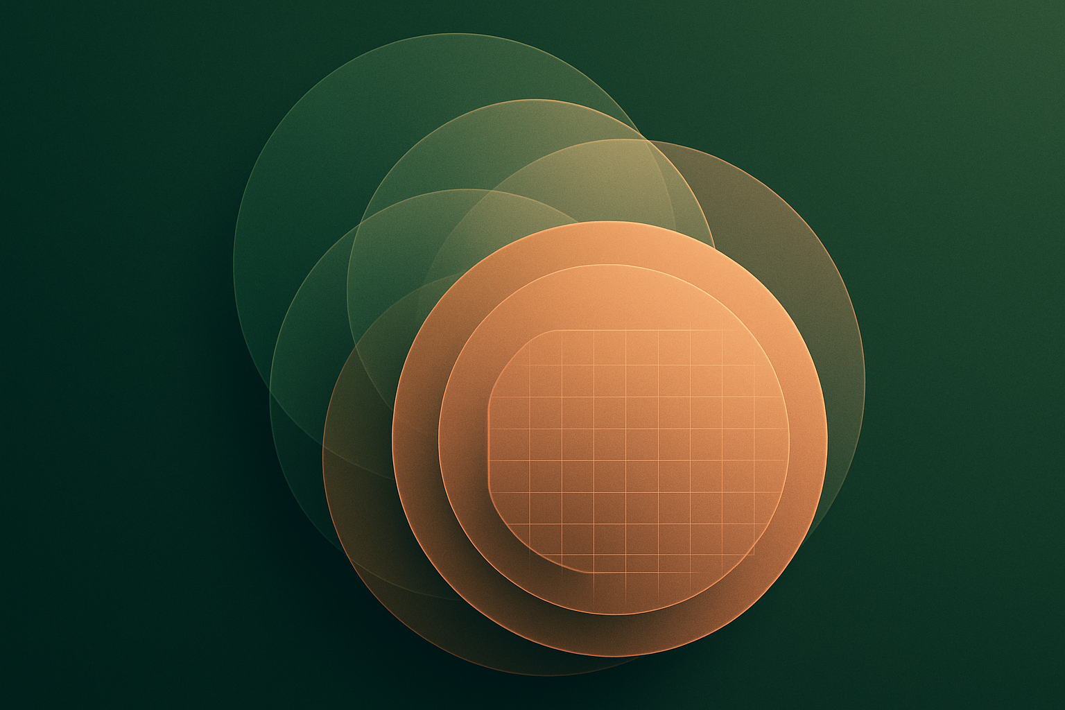 Abstract illustration representing semiconductor fabrication with layered geometric shapes