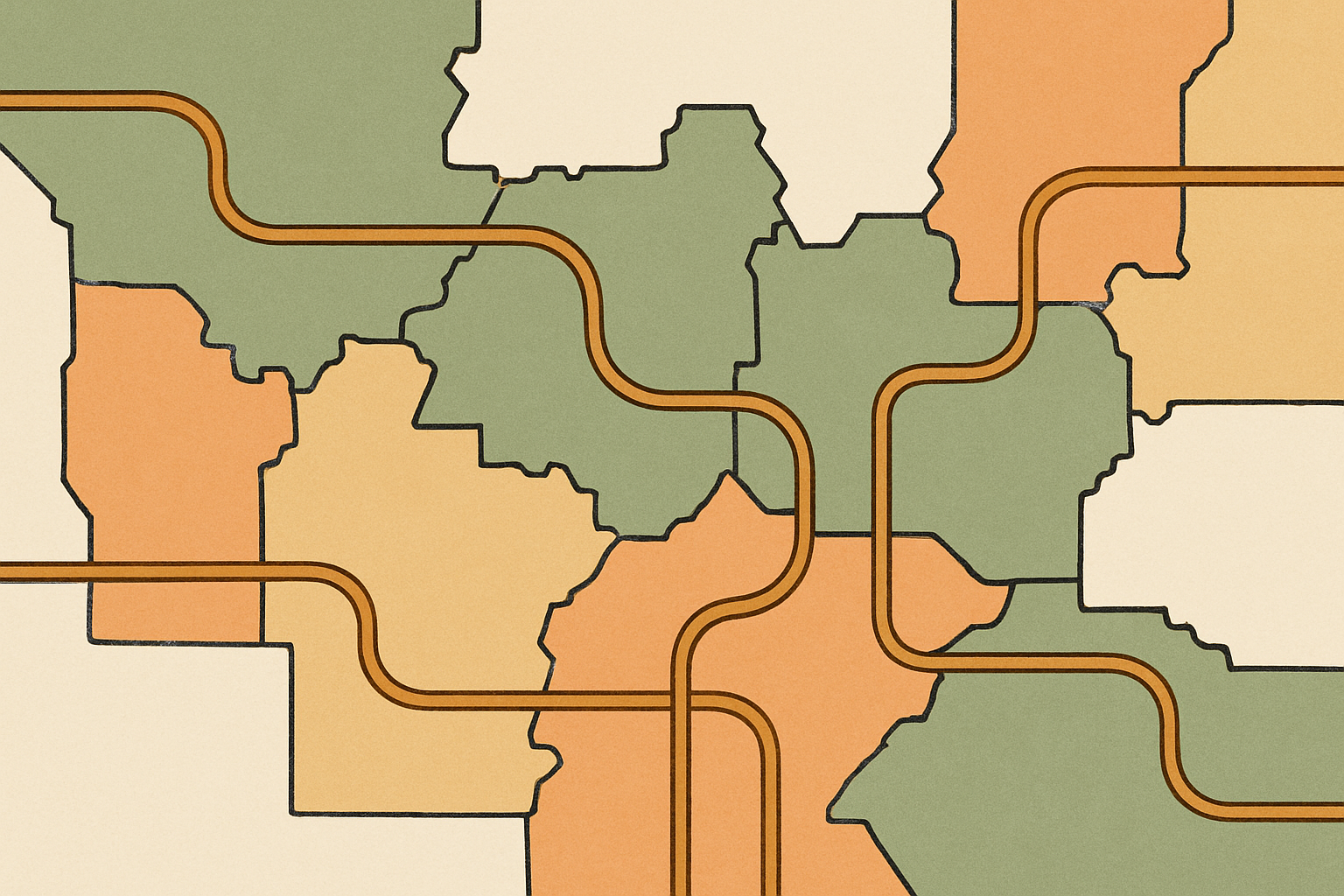 Abstract illustration of interconnected boundaries and pathways