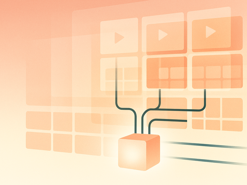 Abstract illustration of media streaming architecture with layered planes and network connections