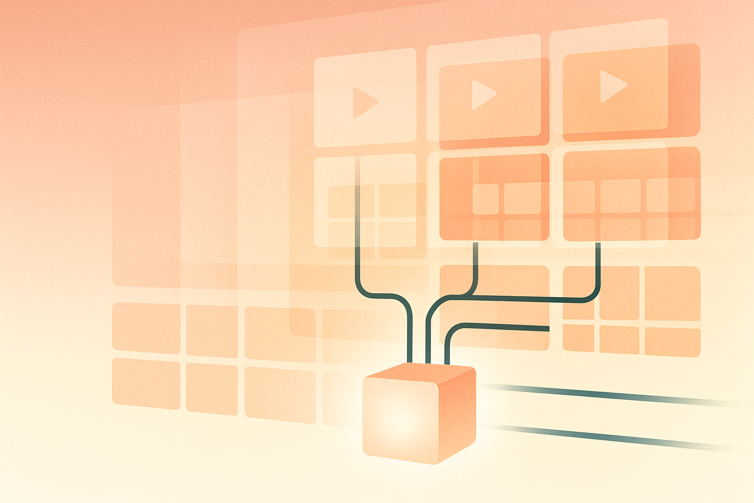 Abstract illustration of media streaming architecture with layered planes and network connections