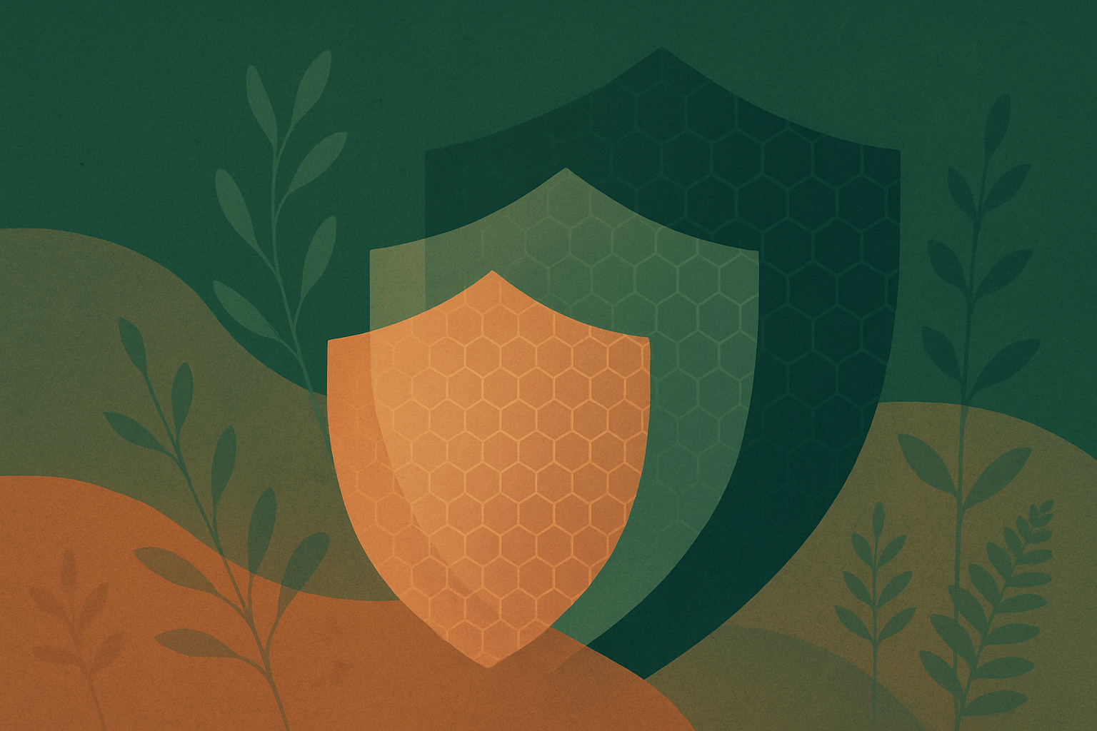 Abstract geometric patterns representing security vulnerability documentation in forest green tones