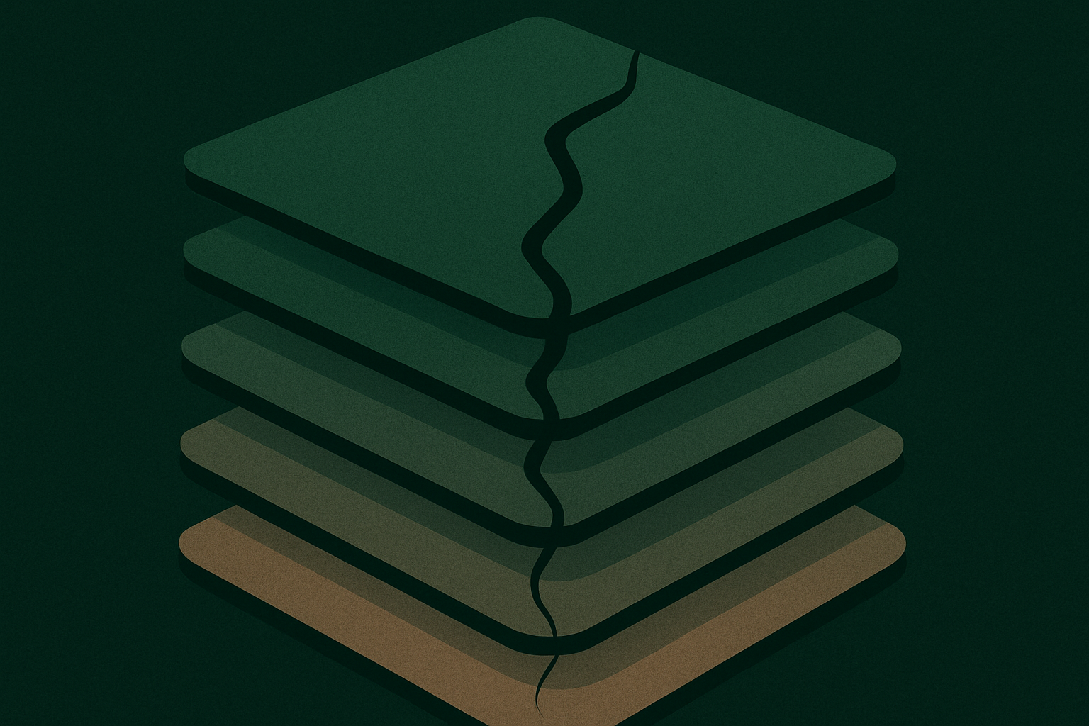Abstract illustration of layered filesystem architecture with a vulnerability gap