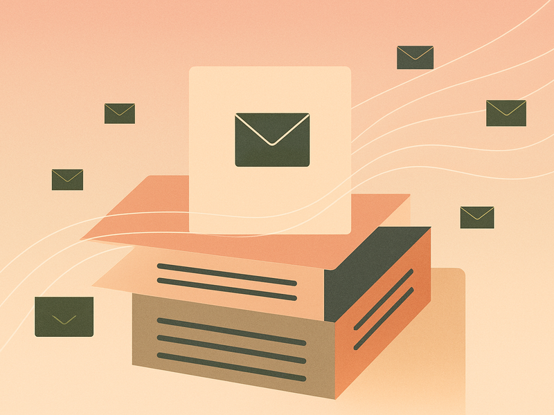 Abstract illustration representing self-hosted newsletter management with layered geometric shapes and flowing distribution paths