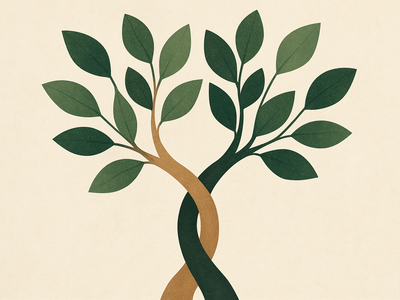 Illustration of two branches merging into one trunk