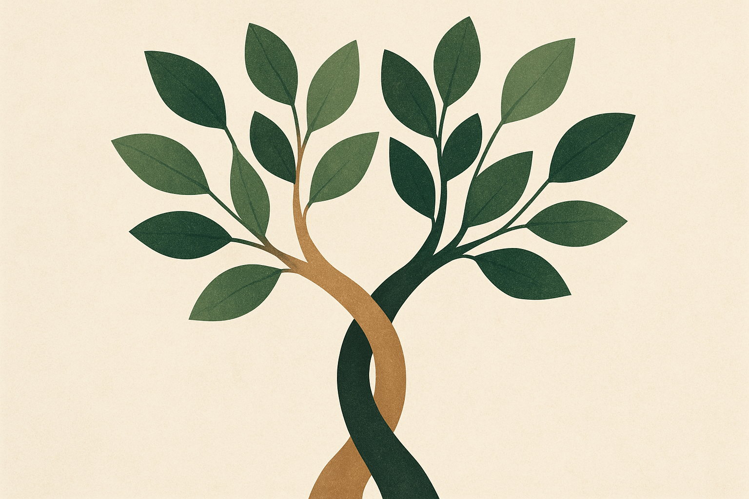 Illustration of two branches merging into one trunk