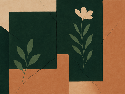 Abstract representation of containment breach with geometric structures and organic elements