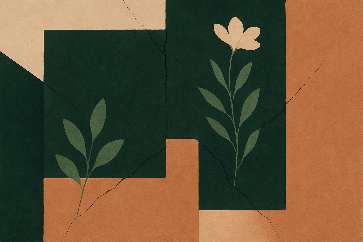 Abstract representation of containment breach with geometric structures and organic elements
