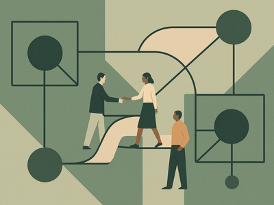 Abstract illustration of professional services bridging AI capabilities and enterprise deployment