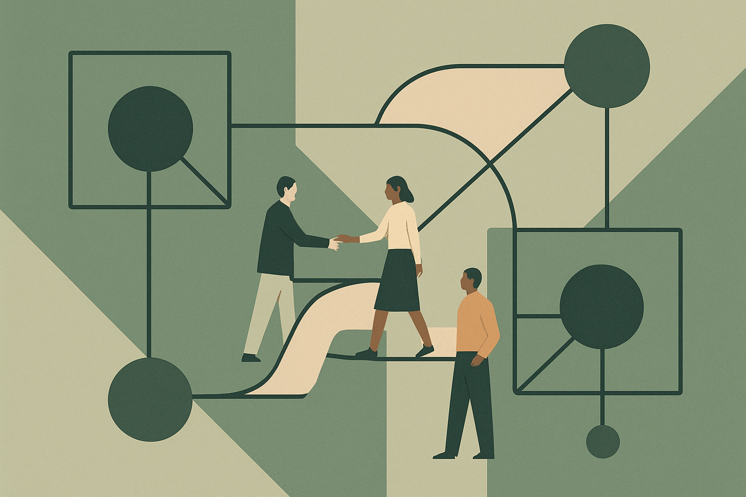 Abstract illustration of professional services bridging AI capabilities and enterprise deployment