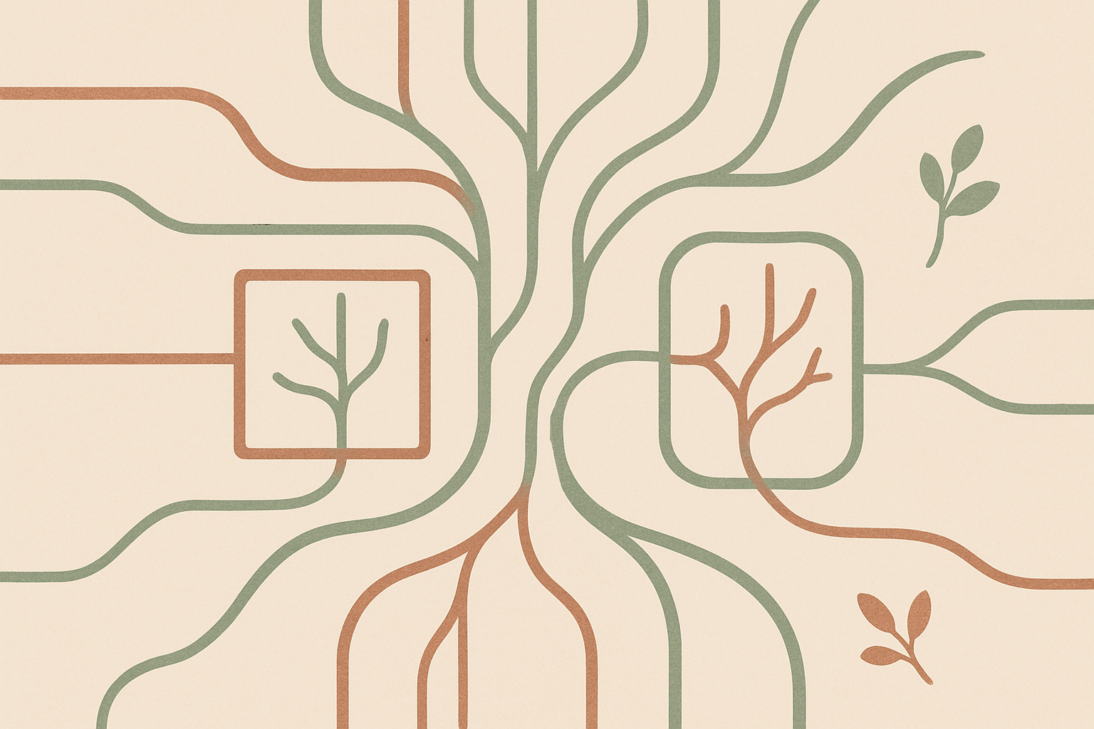 Abstract illustration depicting data flows and privacy boundaries in health applications