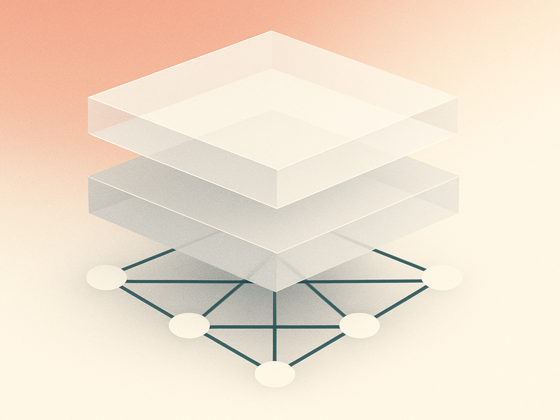 Abstract layered planes and connected nodes representing virtualization clustering