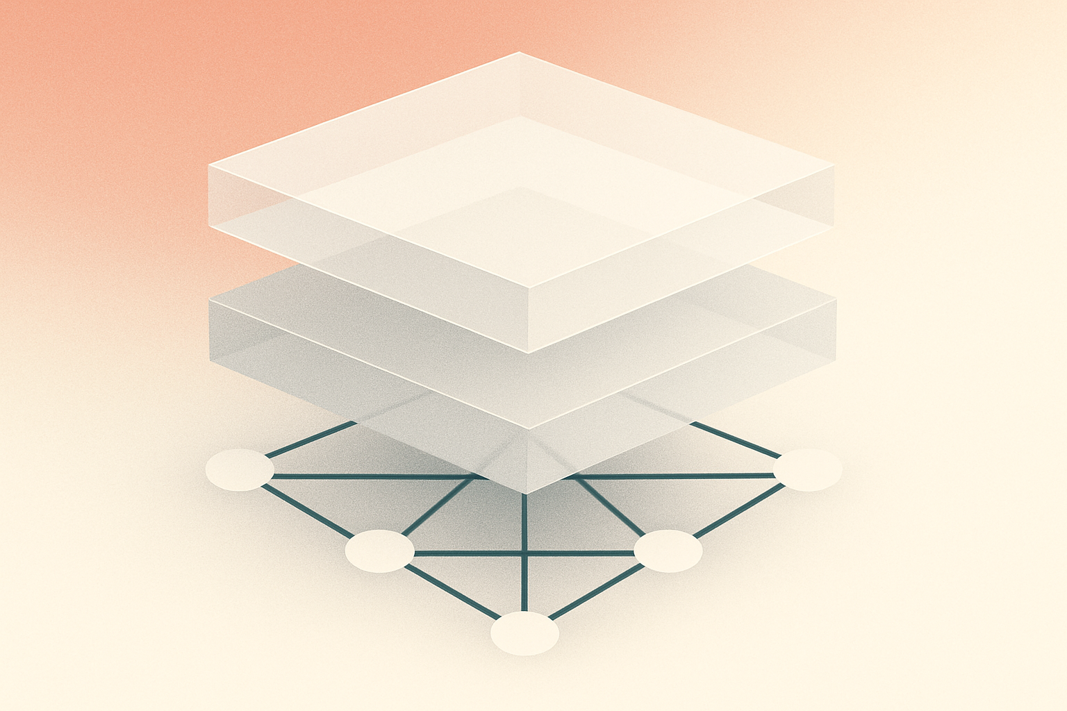 Abstract layered planes and connected nodes representing virtualization clustering