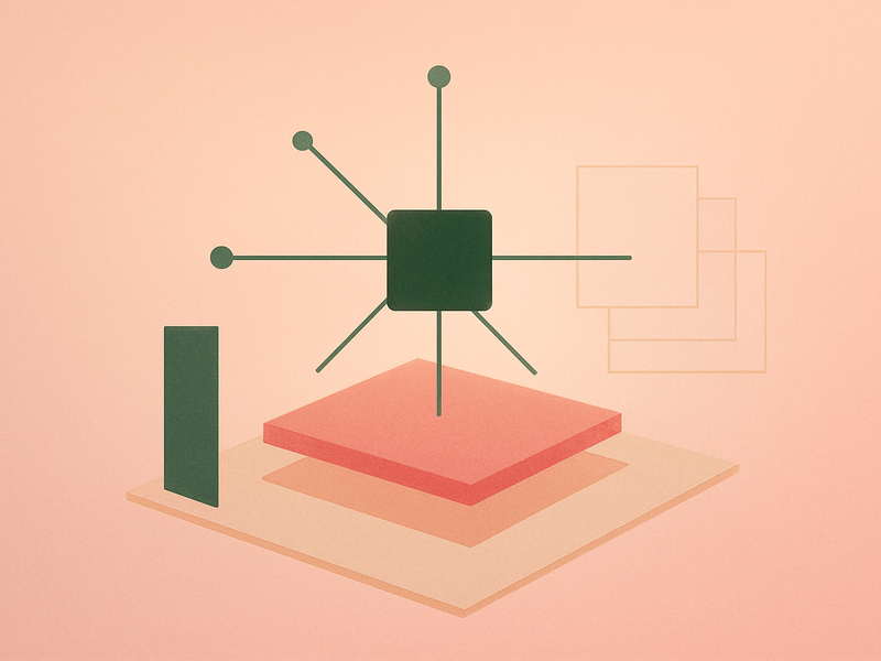 Abstract illustration of single-board computer architecture with layered modules and network connections