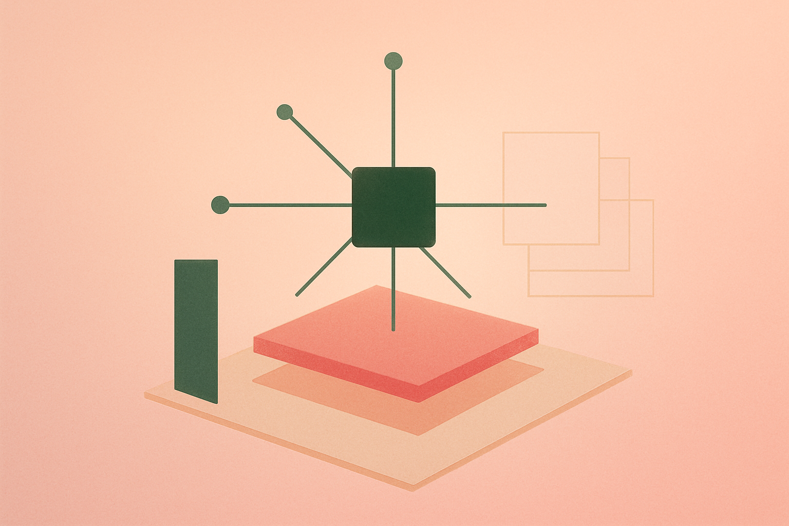 Abstract illustration of single-board computer architecture with layered modules and network connections