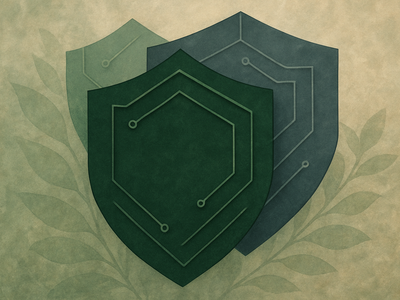 Layered geometric forms suggesting security and structured development