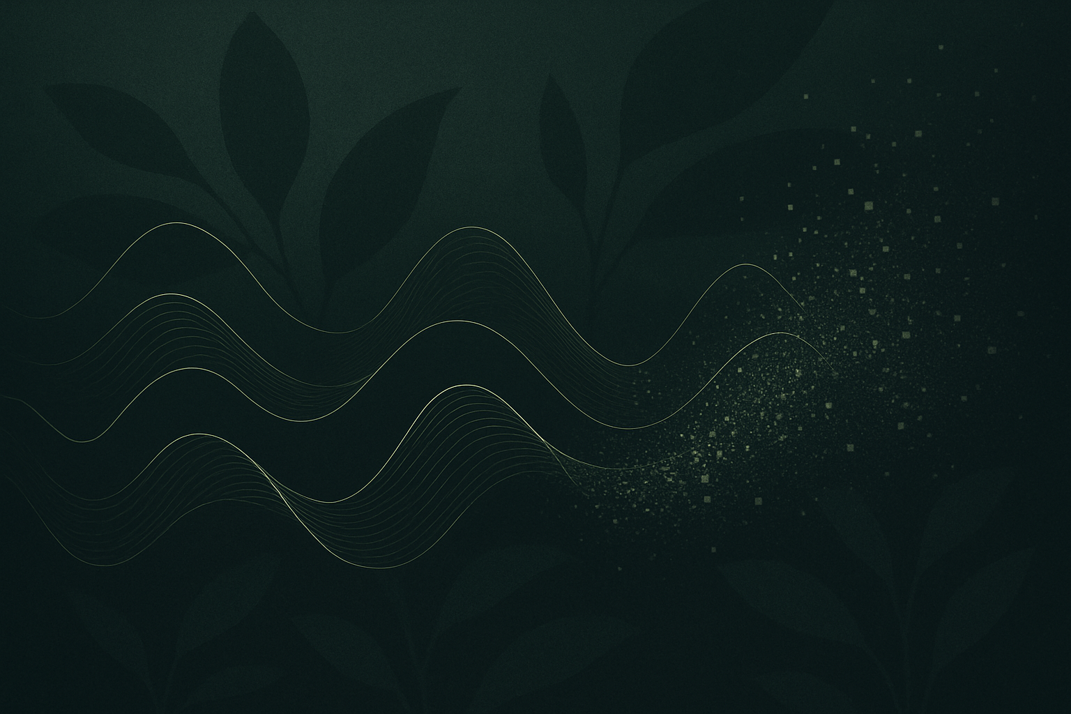 Abstract illustration of data streams and musical waveforms in muted green tones