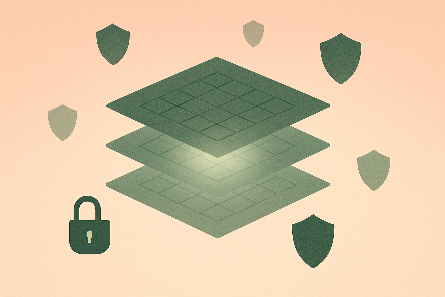 Abstract illustration of layered data planes with checksum patterns representing ZFS storage architecture