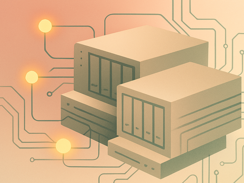 Abstract illustration representing NAS storage architecture with layered planes and network nodes