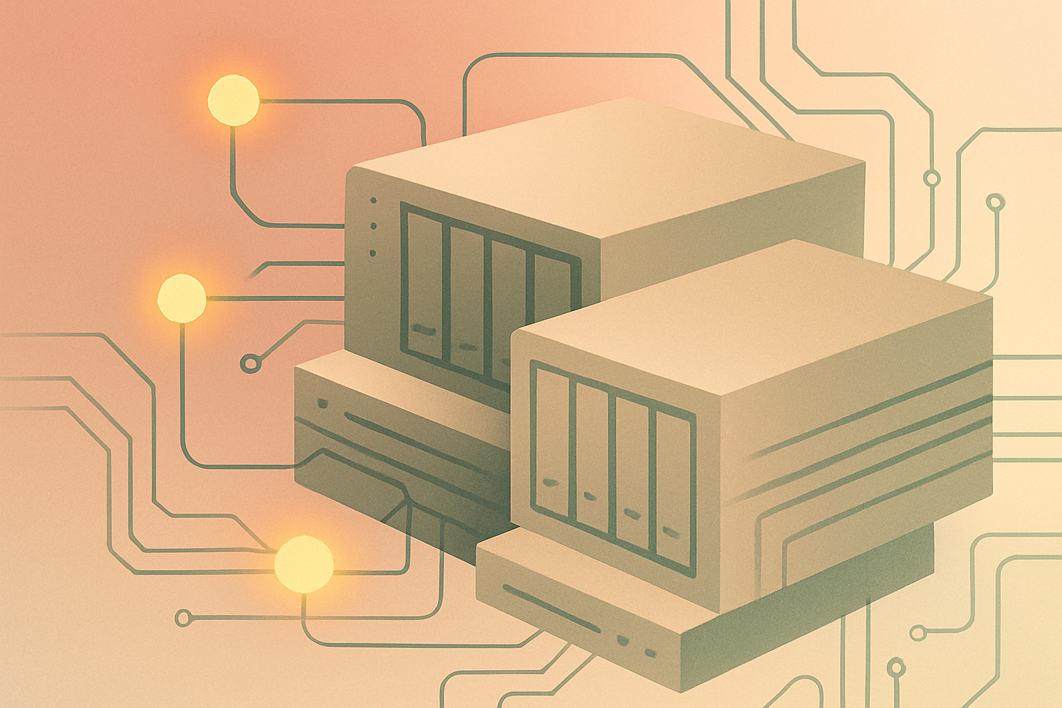 Abstract illustration representing NAS storage architecture with layered planes and network nodes