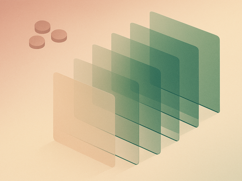 Abstract geometric planes of varying sizes in warm neutrals and moss accents, representing Unraid's mixed-drive storage architecture