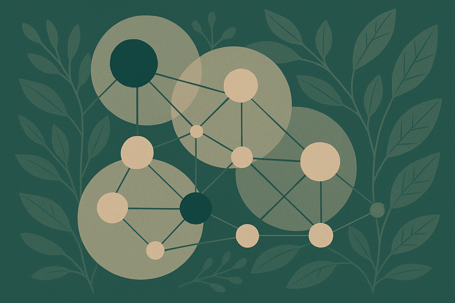 Abstract geometric representation of software supply chain dependencies in green and gray tones