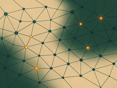 Abstract illustration of web infrastructure network with threat indicators